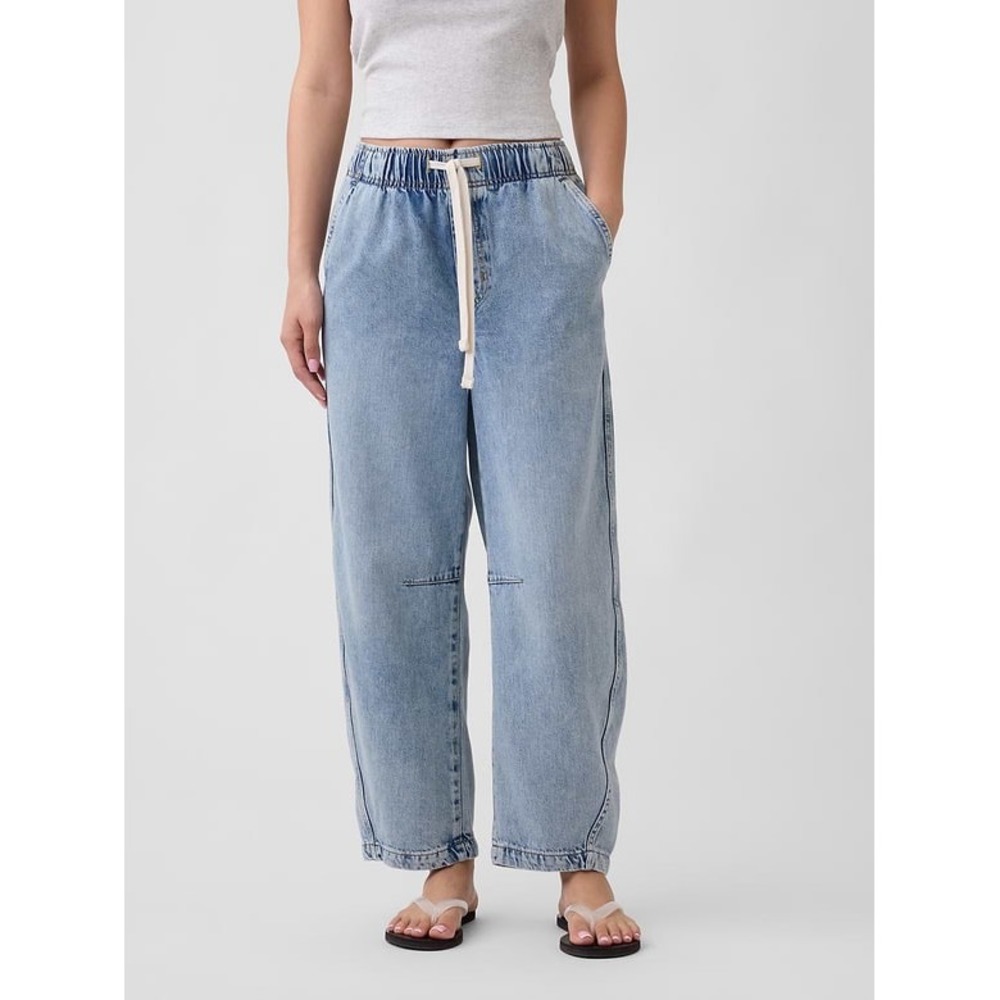 Gap Denim Pull-On Barrel Pants Light Wash Blue Cotton Blend Size M